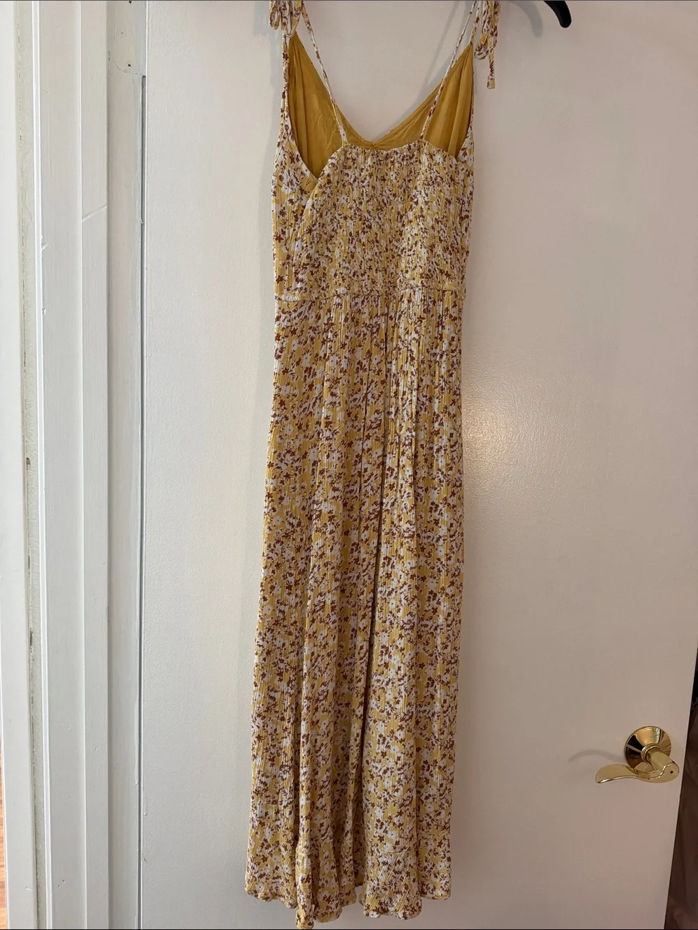 Abercrombie & Fitch Yellow Floral Maxi Dress with Tie Strap